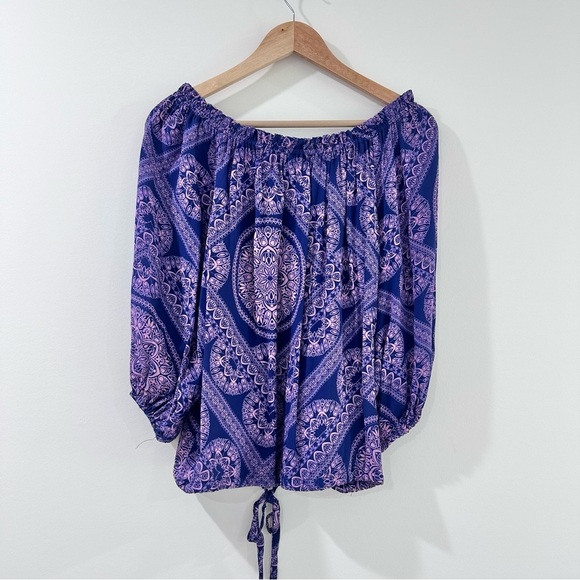 Alice & Trixie off the shoulder Long Sleeve top paisley purple pink XS - Picture 2 of 7